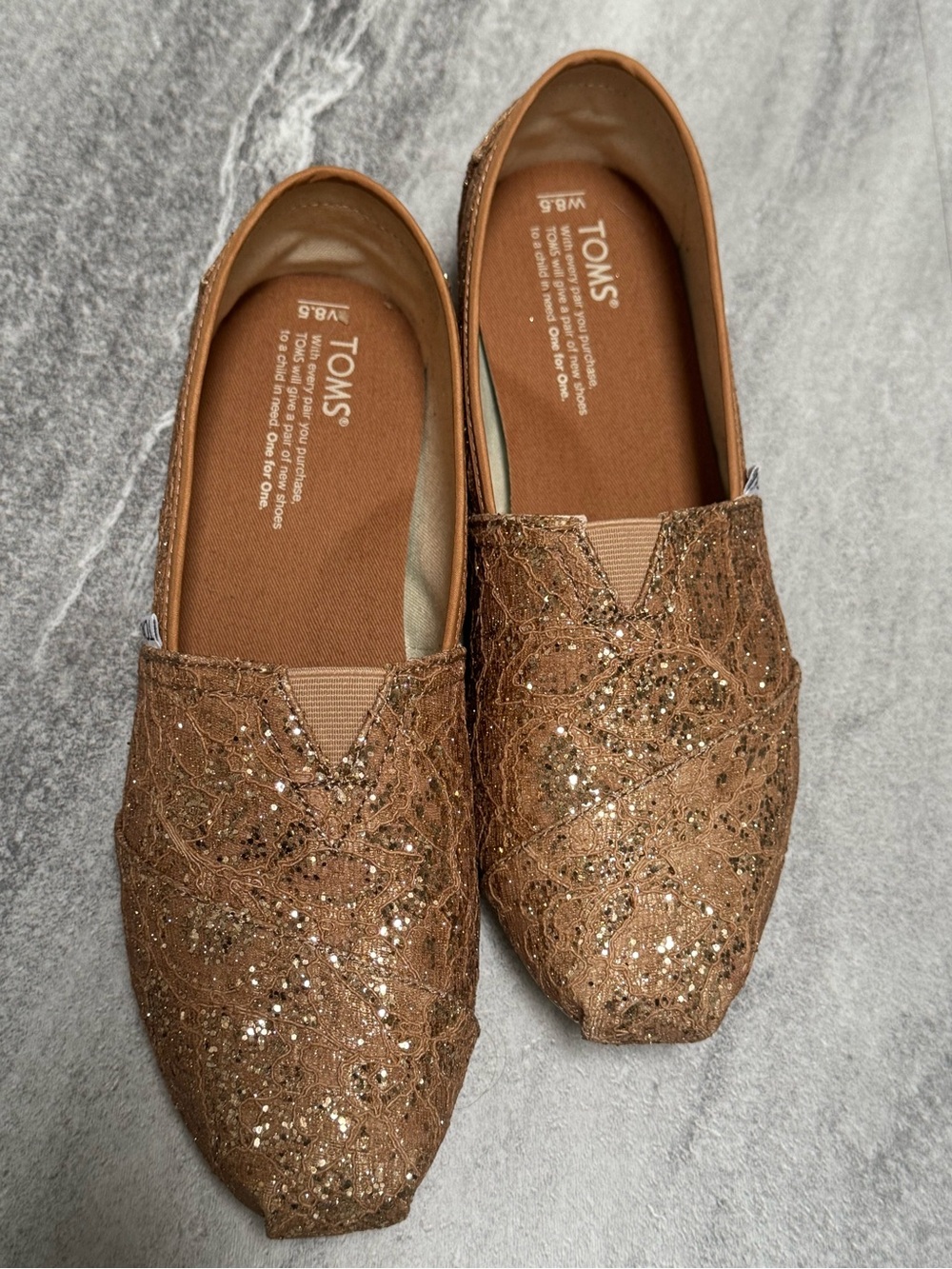 TOMS Women's Lace & Glitter Espadrilles in Sparkly Rose Gold